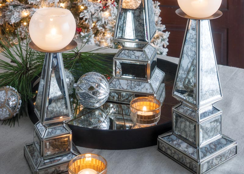 Gita Pillar Holder and Metallic Tray 