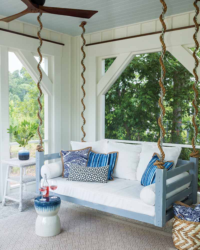 white and blue back porch