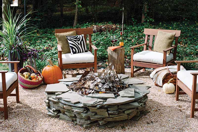 cozy autumn backyard with firepit