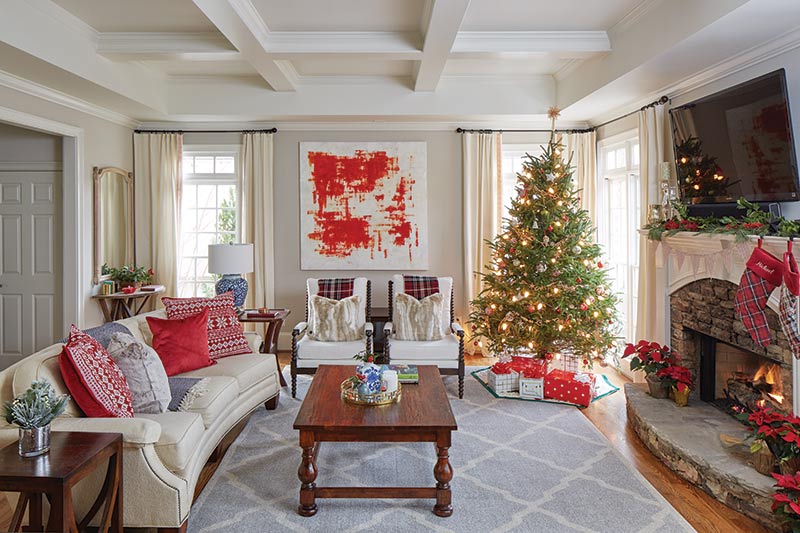 Cottage Living Room with Christmas Tree