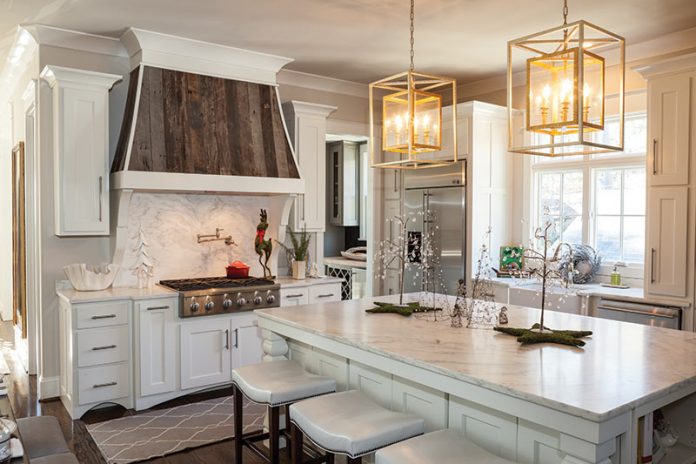 White kitchen with wooden range