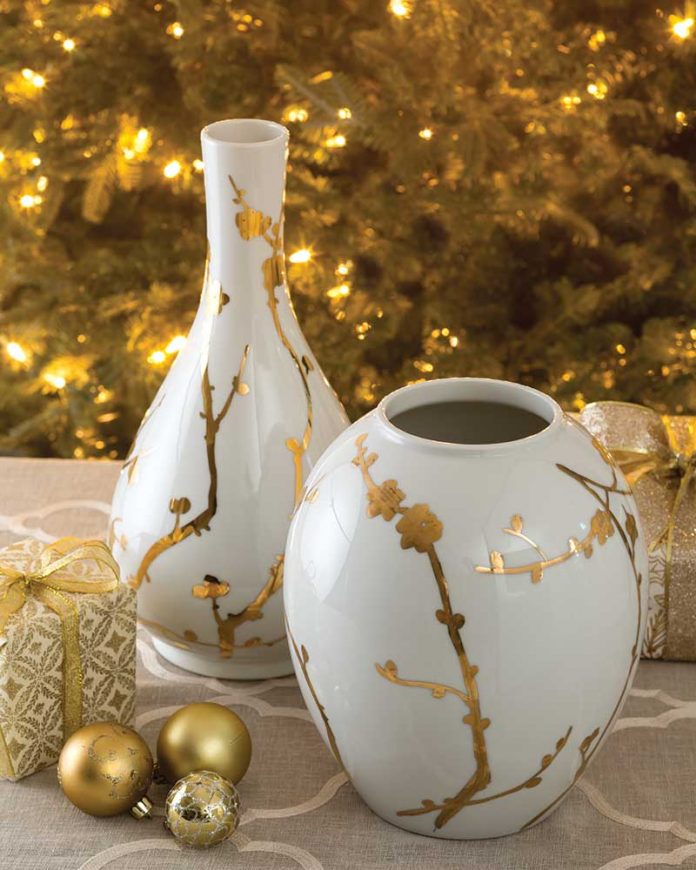 Gilded Blossoms ceramic vases
