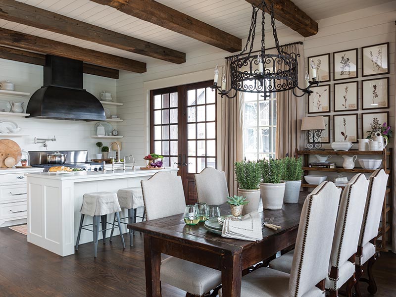 kitchen and dining room - wooden beams