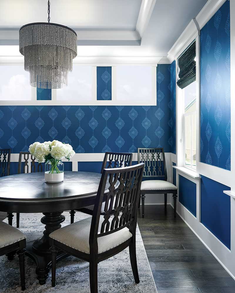 dining room with royal blue walls
