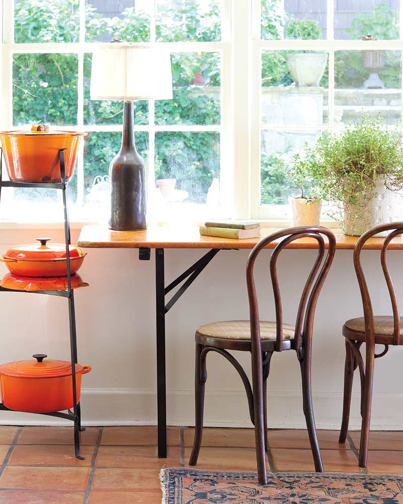 vivid orange cookware display