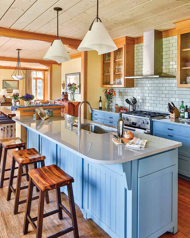 kitchen with blue cabinetry