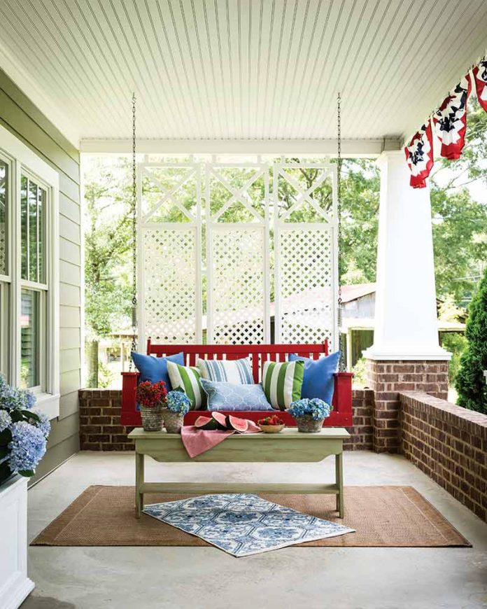 red front porch swing