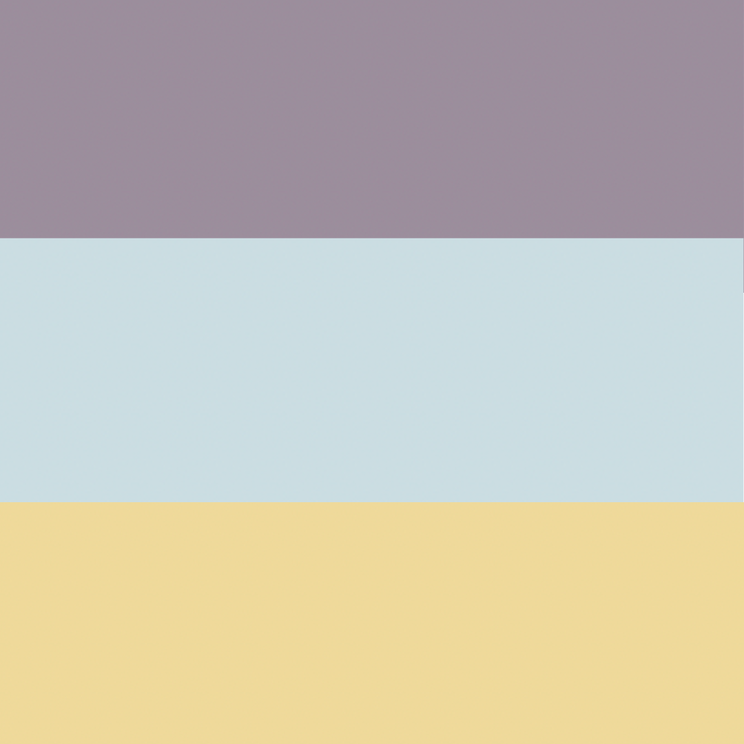 A palette of Benjamin Moore's hazy lilac, polar sky, and honey bee.