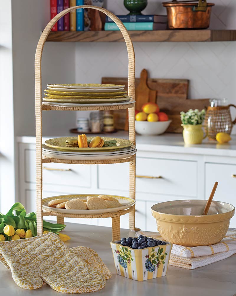 Kitchen counter filled with yellow accents.