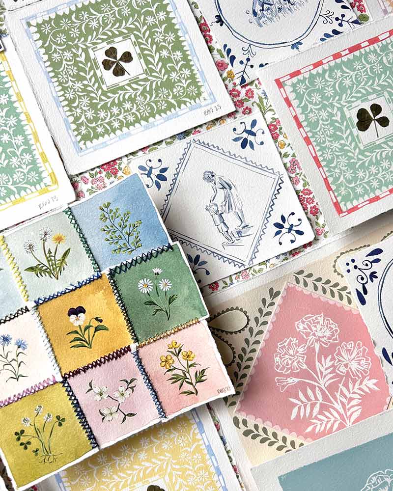 Watercolor paintings by Riley Sheehey.