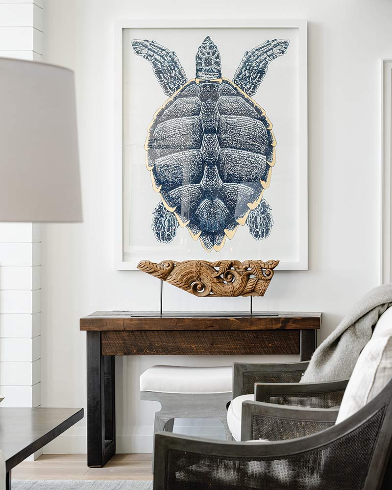 A framed picture of a sea turtle.