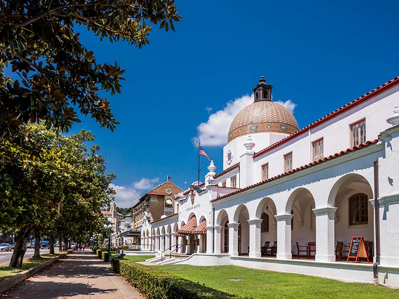 The exterior of Quapaw bathhouse.