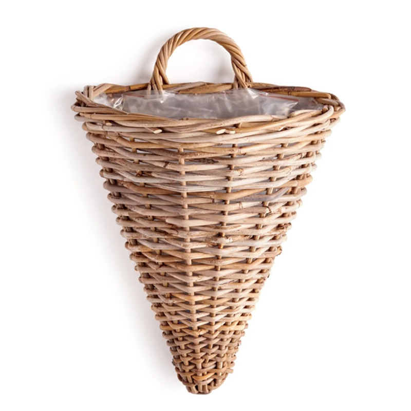 A hanging wicker wall basket.
