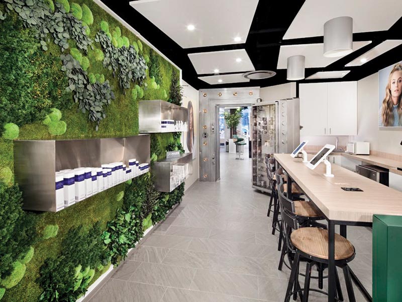 The waiting room at The Currie Spa inside the Hotel du Pont building.