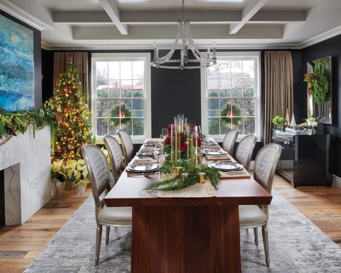 The home starts with a more traditional interpretation in the dining room.