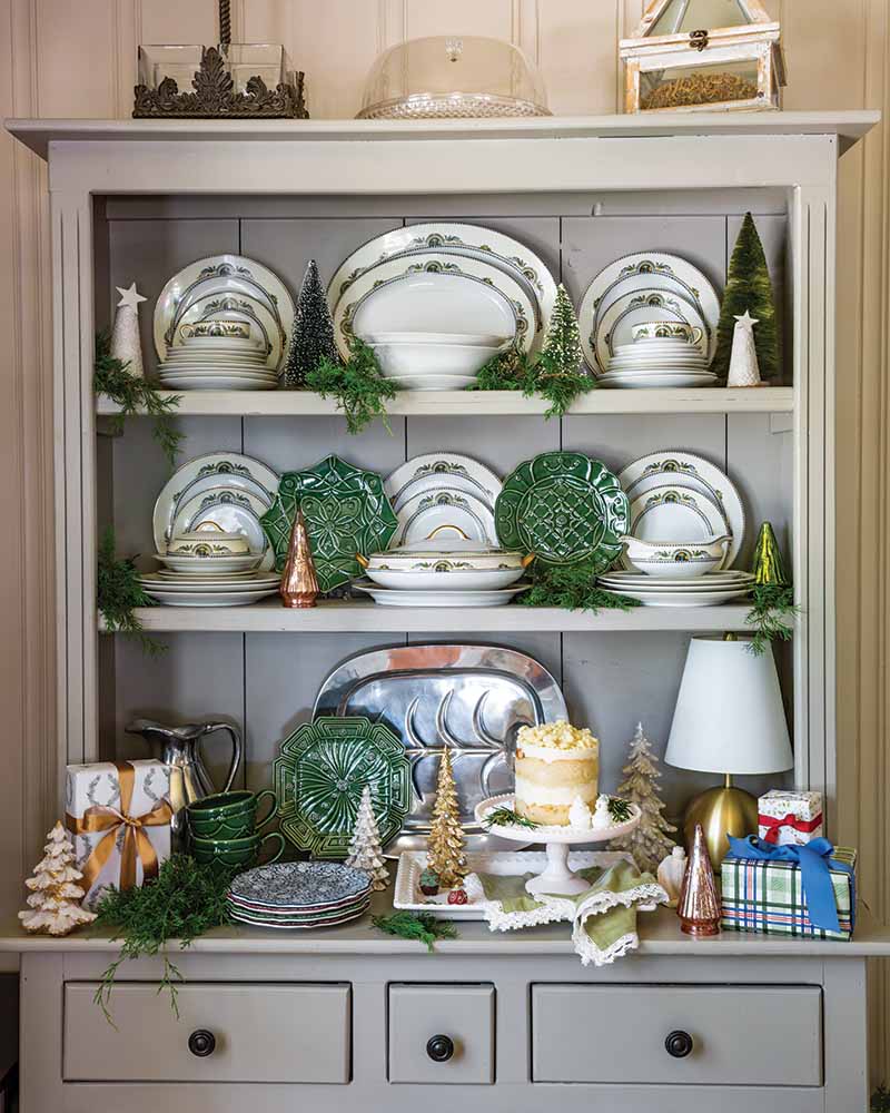 Your sideboard, china cabinet, or hutch can be a wonderful place to display desserts and parting gifts throughout the evening.