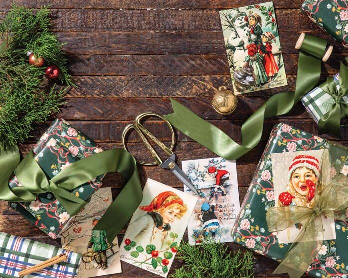 GiftWrap_493JOH-v2 These vintage-inspired gift wrap ideas are sure to result in a festive display that rivals the tree it rests beneath.