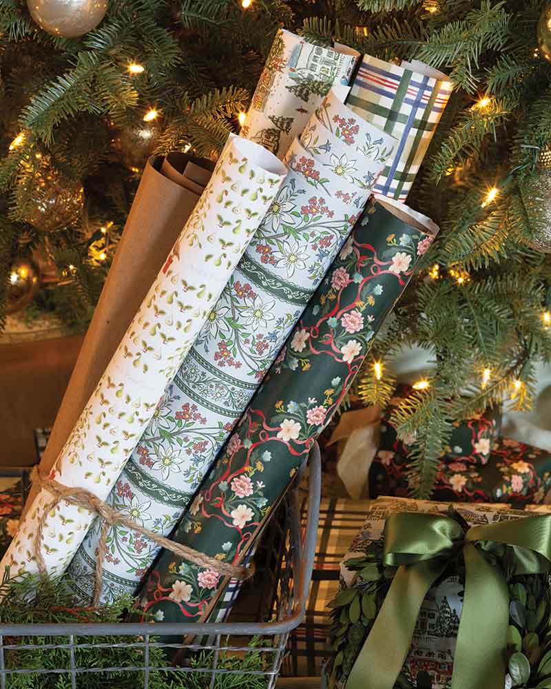 Woven and wire baskets bring both height and function while adding to the rustic aesthetic of the display.