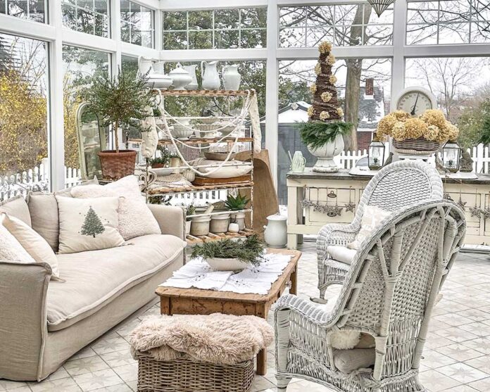 Boasting beautiful views no matter the season, this solarium exudes enchanting, cozy charm to warm up the colder months.