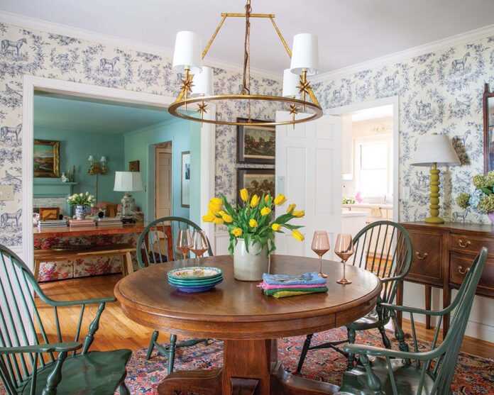 In the center of the dining room, a round table, passed down from Casey’s mother, serves as the heart of their home.