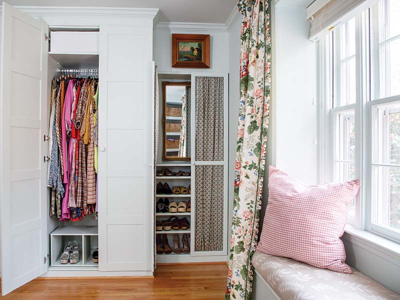 Casey worked with her mother-in-law to transform what had previously been a bedroom into a closet room to complete the primary suite. “It was so fun to have this sense of ownership and [realize], ‘Woah, we built this,’” she notes.