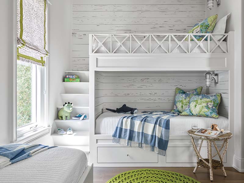 Because the priority was creating a home large enough to accommodate the entire family, having enough bedrooms was a must, and Liz designed each one with its own spin on the overall style.