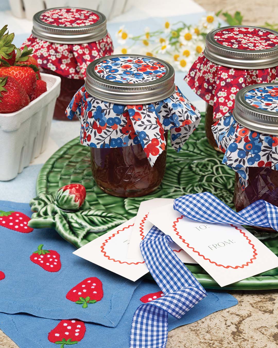 When it comes time for guests to leave, send them on their way with something sweet to remember the day by. Homemade jams make a wonderful treat, but even store-bought is charming when embellished with a personalized tag.
