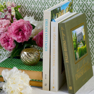 Spine details of The Collected English Cottage, The Ribbon in Her Journal, and Dream Cottages