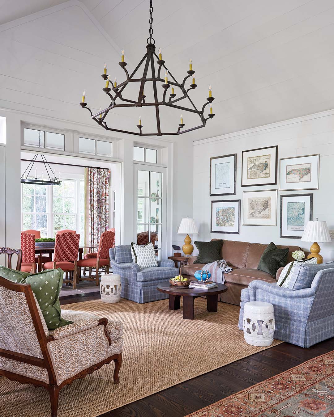 The starting place was a hunt through the many outbuildings on the property, which were packed with such conveyed furnishings as end tables, chests, chairs, and more.