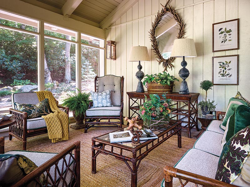 The screened-in porch is a favorite spot for both the homeowners and their various guests.