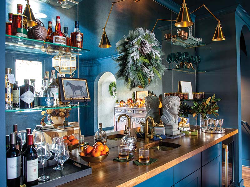 The space is completed with meaningful accessories, including an Elvis bust Hunter’s parents gifted him.