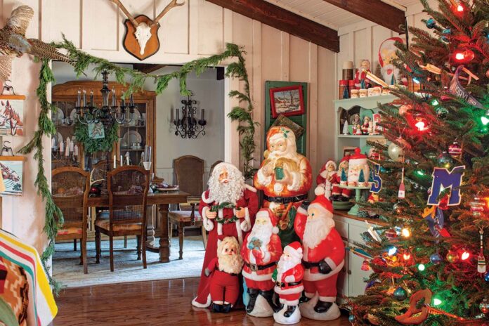 A mix of vintage vibes and outdoorsy style sets a sentimental tone for this cozy, collected holiday home.