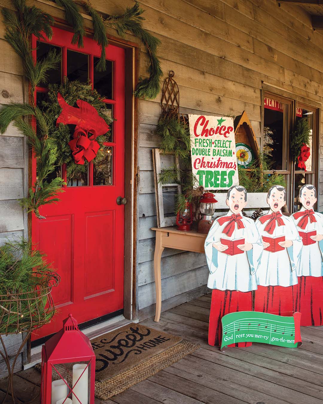 However, it’s the trio of choir boys, designed by the Douglas Fir Plywood Association in the 1950s, that hearkens back to Stacie’s great-grandfather. “I started looking for those because my dad was telling me his grandfather, who I never knew, had these choir boys that he made out of plywood and put out every Christmas,” she says of the patterns she came across on eBay. “So, when I found those, I thought, ‘These have to be them.’”