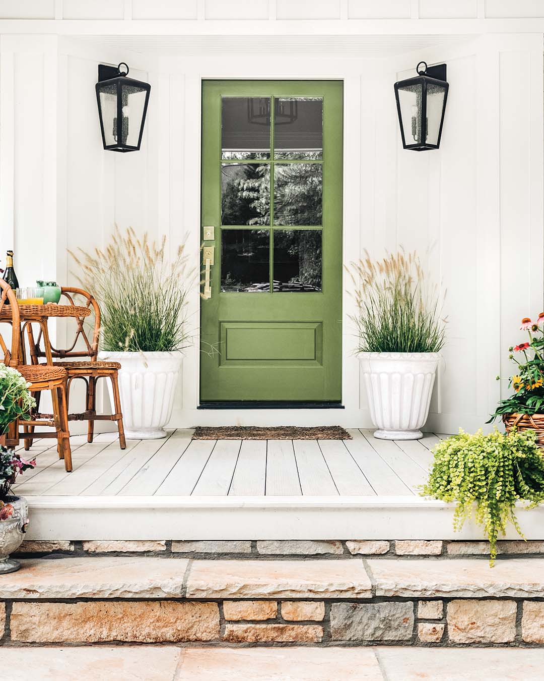 The vibrant green door alludes to the colorful character that awaits within.