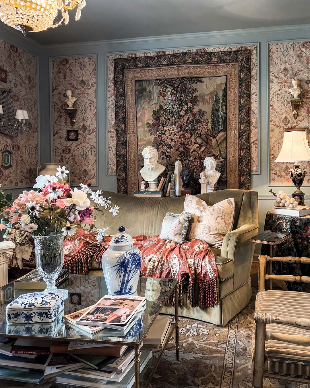 Paige has been collecting bust sculptures for years—long before they were repopularized—and she estimates her collection now comprises around 100 pieces. “Usually, if I come across a bust when I’m at a garage sale or thrift store or somewhere, it’s coming home with me, and I’ll find a place for it later,” she says.