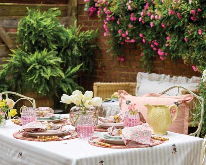 As days lengthen and warm breezes banish the last of winter’s chill, heed the call to bask beneath blue skies with a lighthearted celebration of lively patterns and prints.